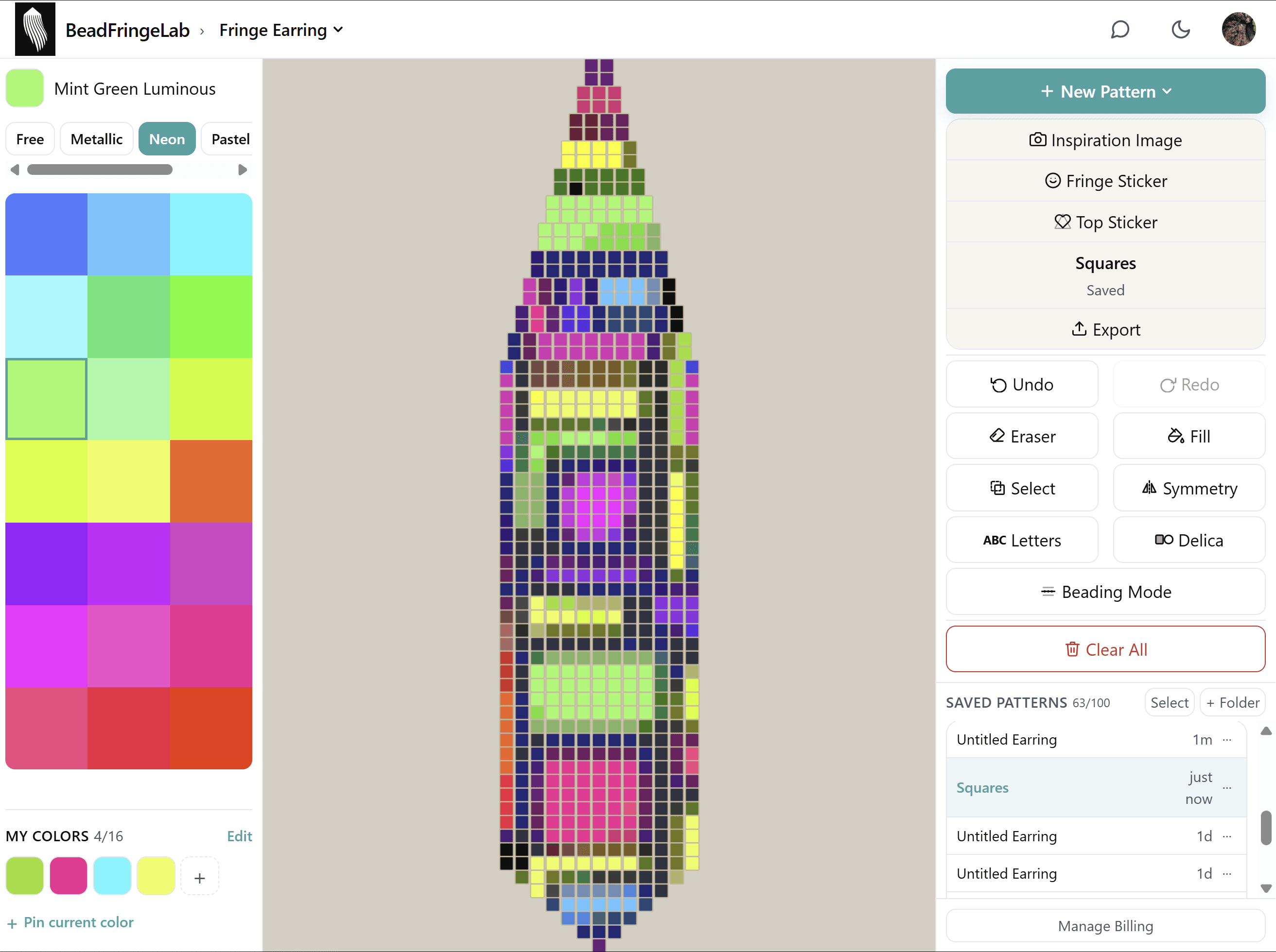 Designer canvas with a colorful fringe earring pattern