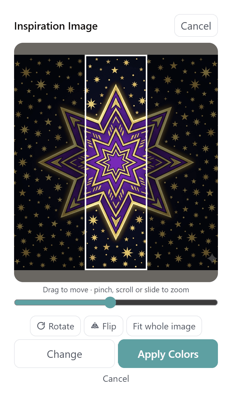 Inspiration image dialog sizing a star graphic over a fringe pattern